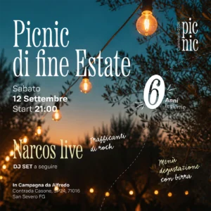 Sabato 12 Settembre - Picnic di fine Estate con Narcos live & DJSET